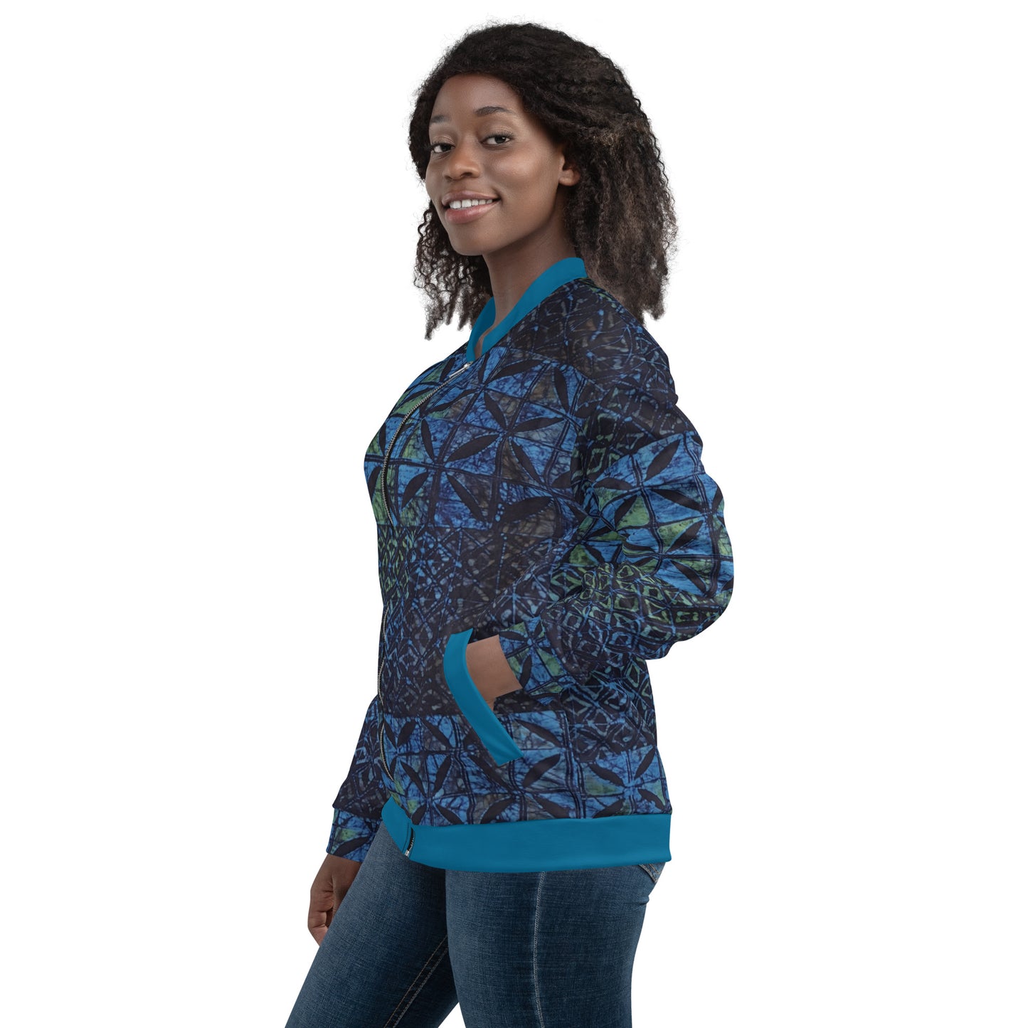 Green Blue Adire Unisex Bomber Jacket