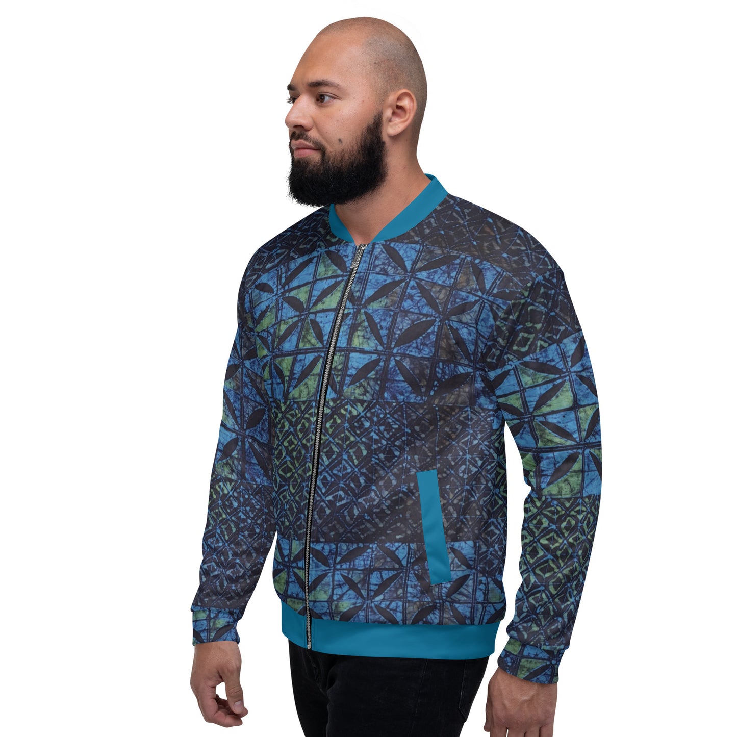 Green Blue Adire Unisex Bomber Jacket