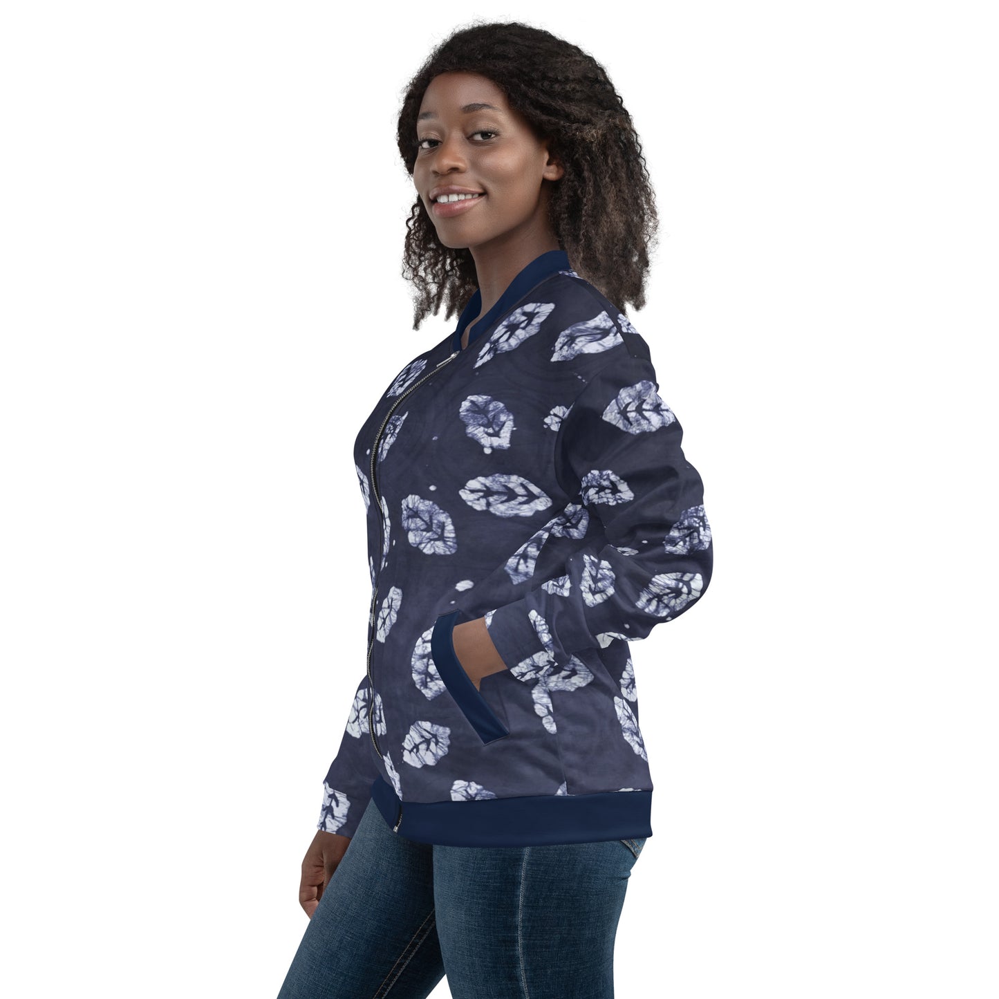 Indigo Leaf Adire Unisex Bomber Jacket