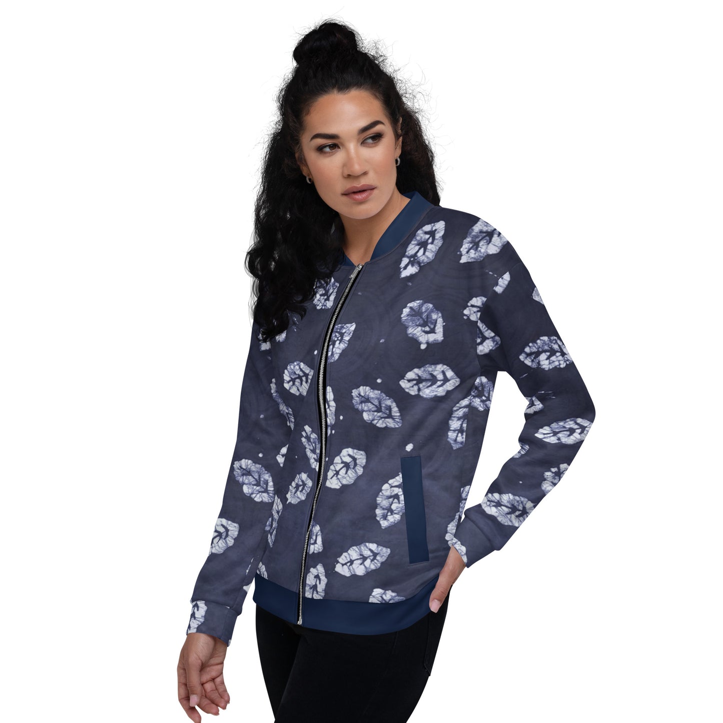 Indigo Leaf Adire Unisex Bomber Jacket