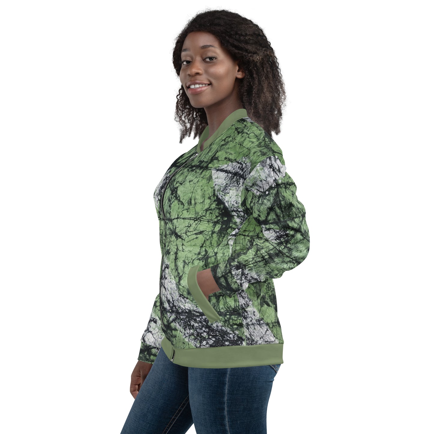 Lime Green Adire Unisex Bomber Jacket