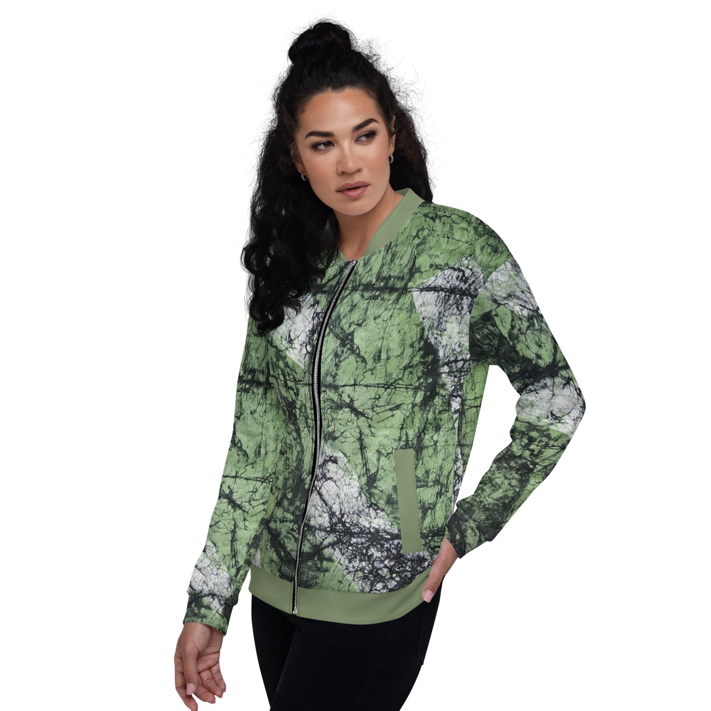 Lime Green Adire Unisex Bomber Jacket