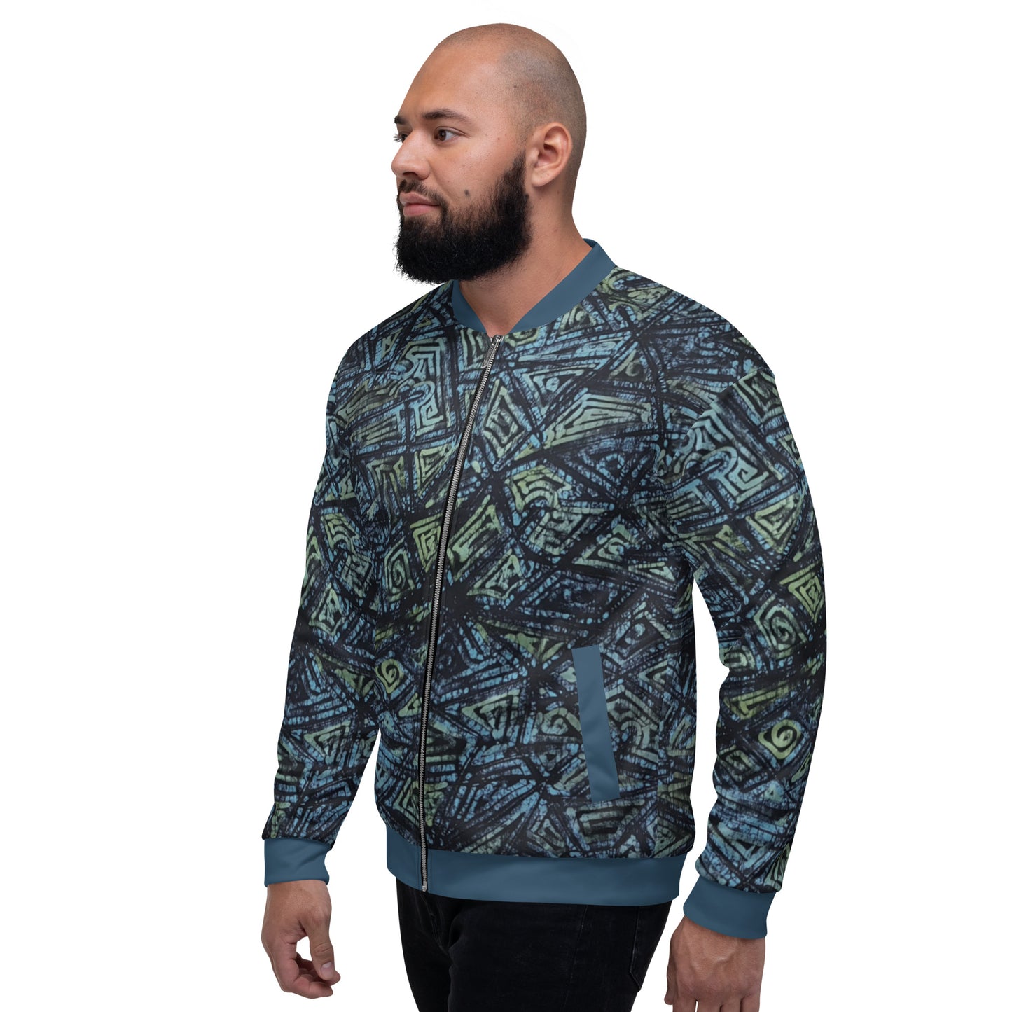 Indigo Green Turquoise Adire Unisex Bomber Jacket