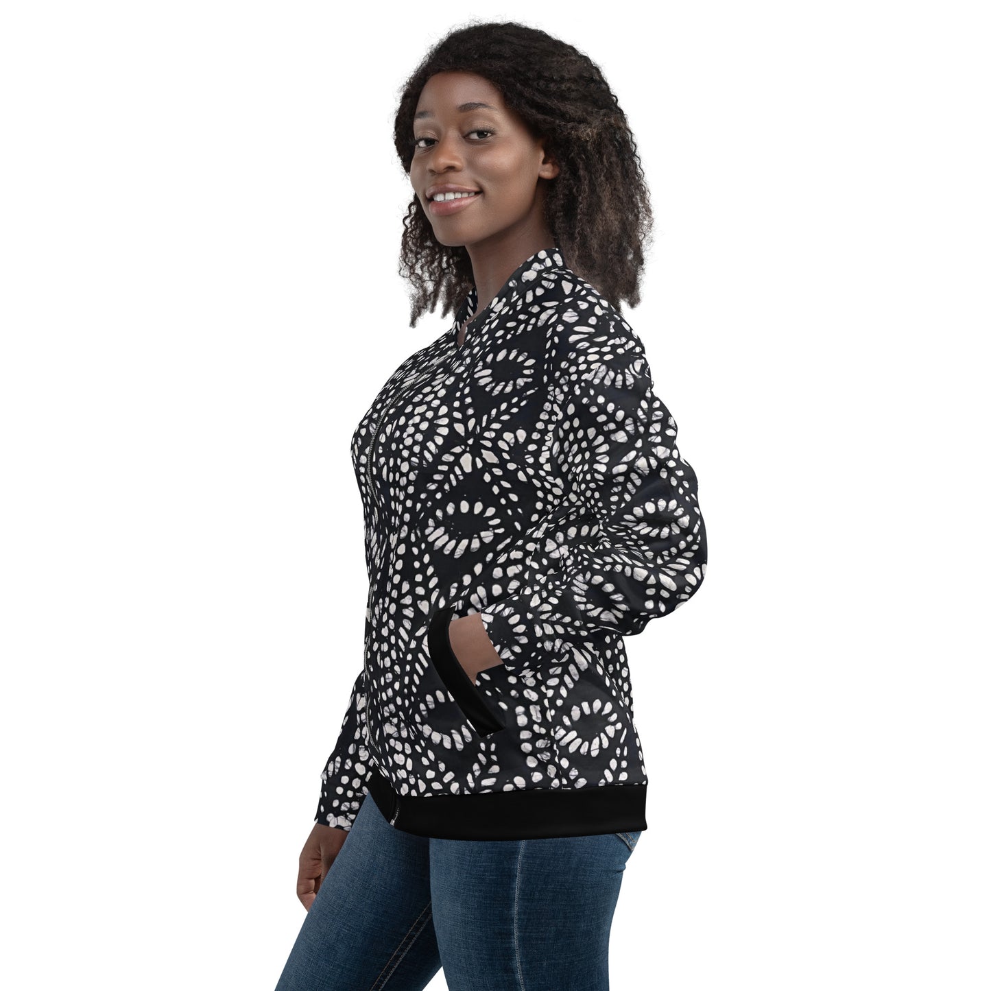 Black & White Aztec Adire Unisex Bomber Jacket