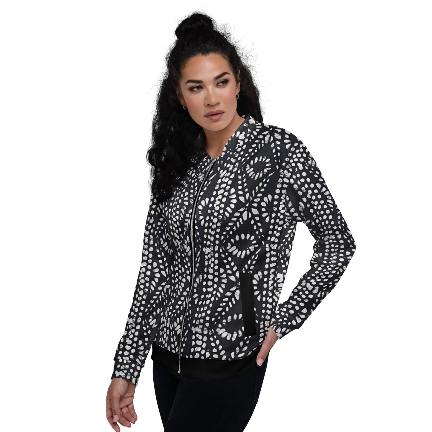 Black & White Aztec Adire Unisex Bomber Jacket