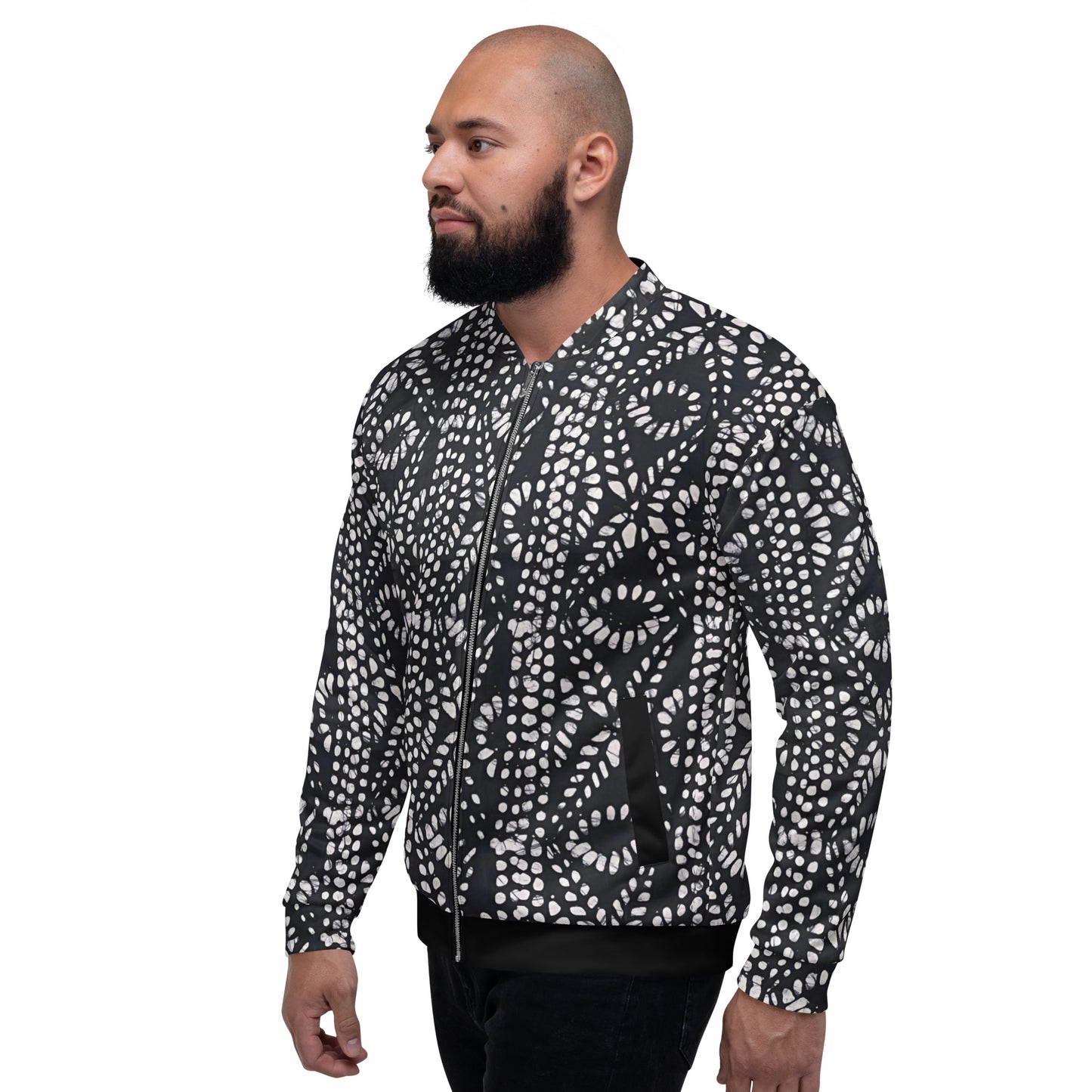 Black & White Aztec Adire Unisex Bomber Jacket