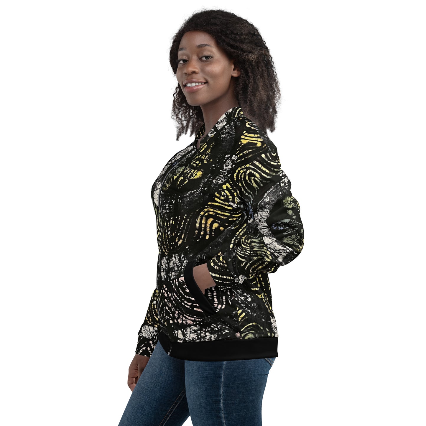 Circle & Swirls Indigo Adire Unisex Bomber Jacket