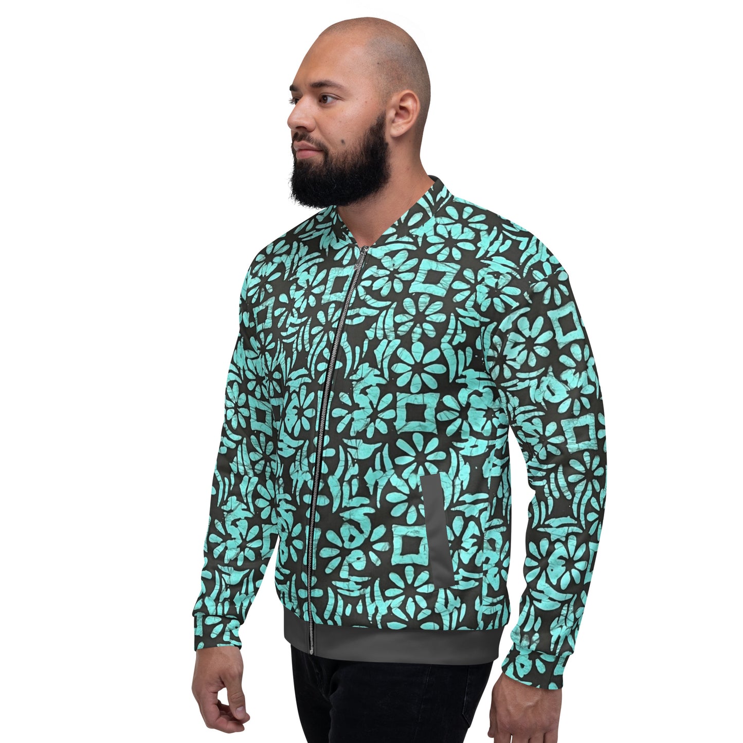 Aqua Abstract Adire Unisex Bomber Jacket