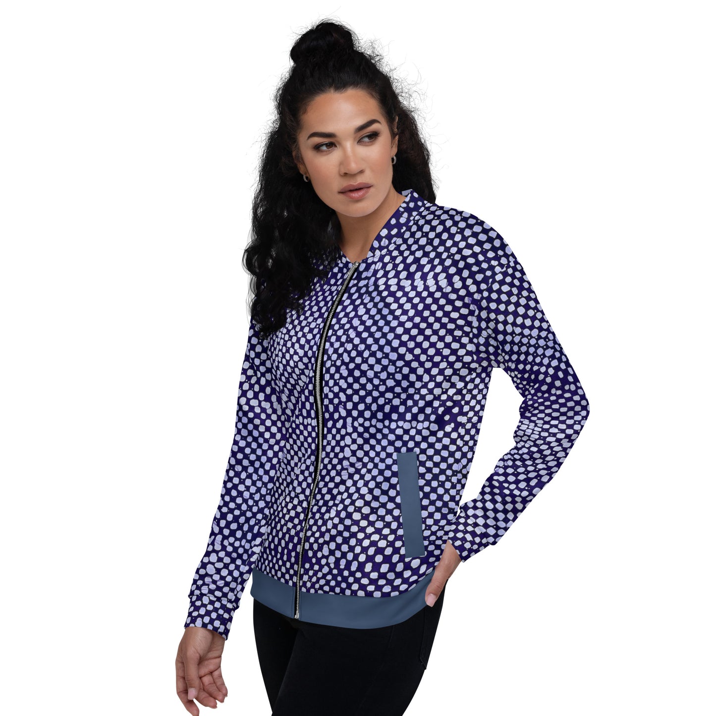 Purple & White Polka Dots Adire Unisex Bomber Jacket