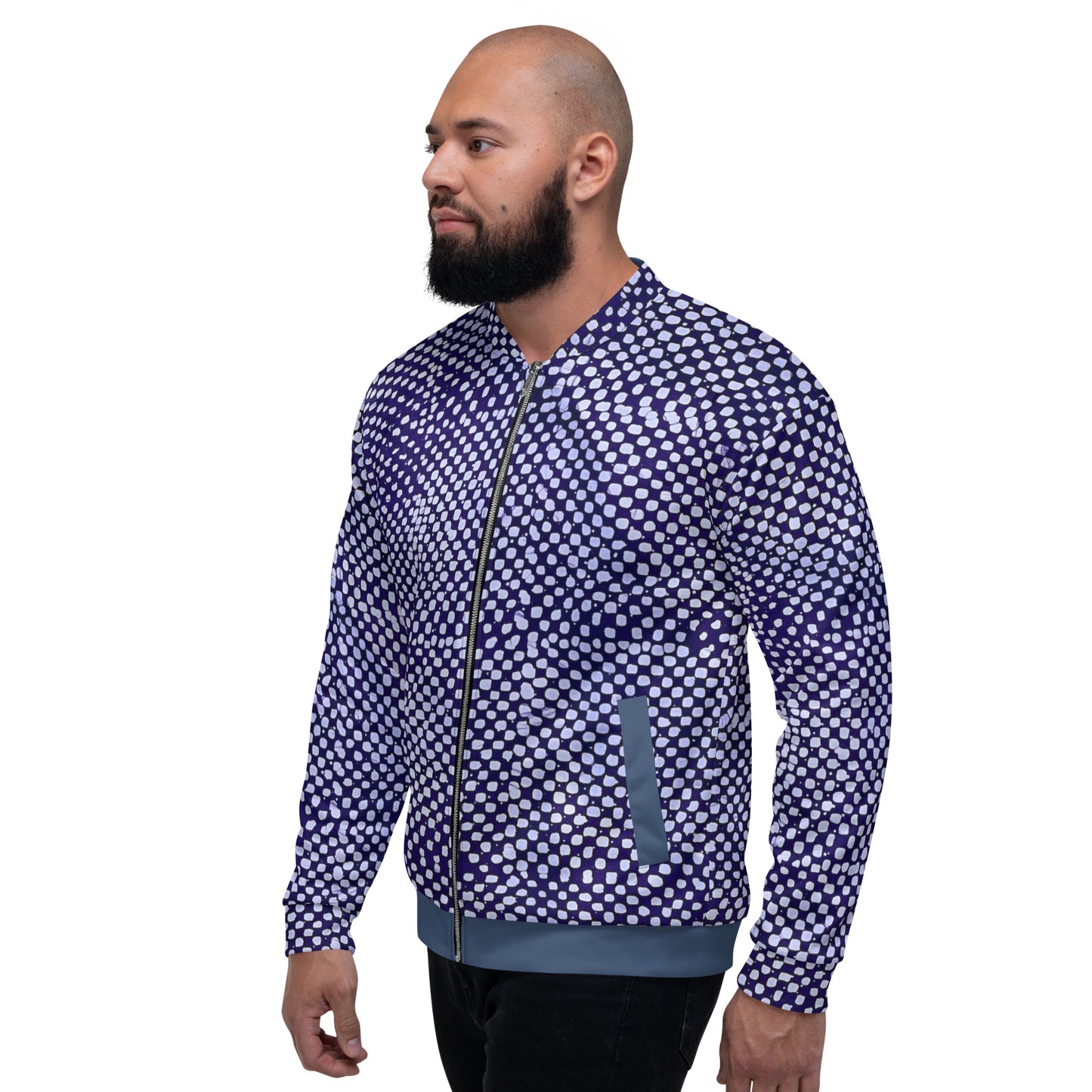 Purple & White Polka Dots Adire Unisex Bomber Jacket