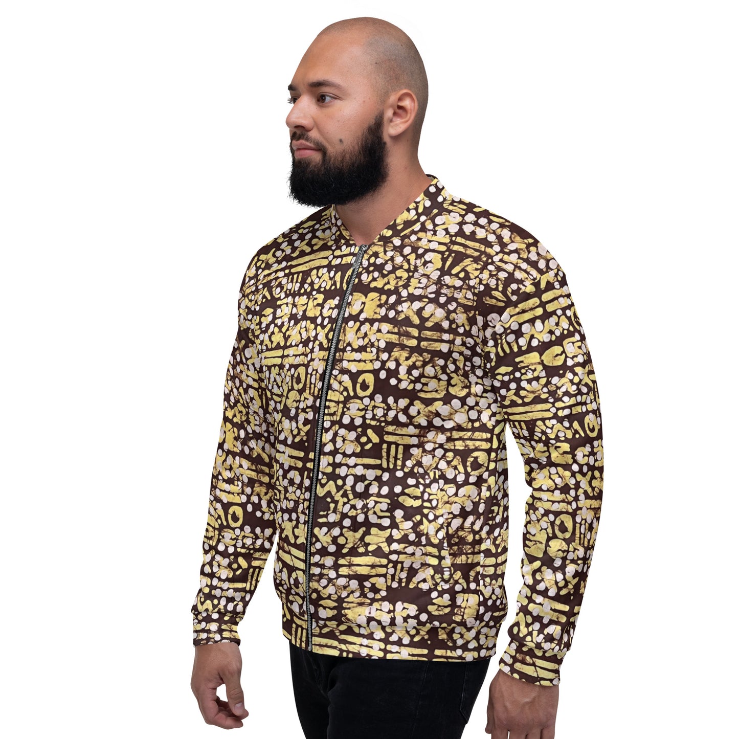 Yellow Brown Noughts & Crosses Adire Unisex Bomber Jacket