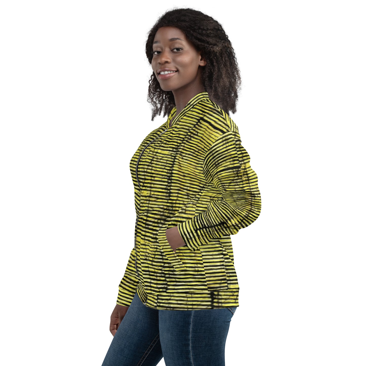 Yellow Black Stripes Adire Unisex Bomber Jacket