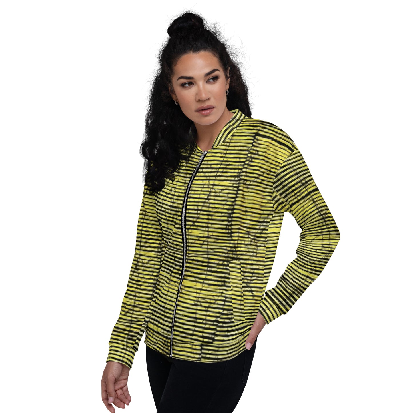 Yellow Black Stripes Adire Unisex Bomber Jacket