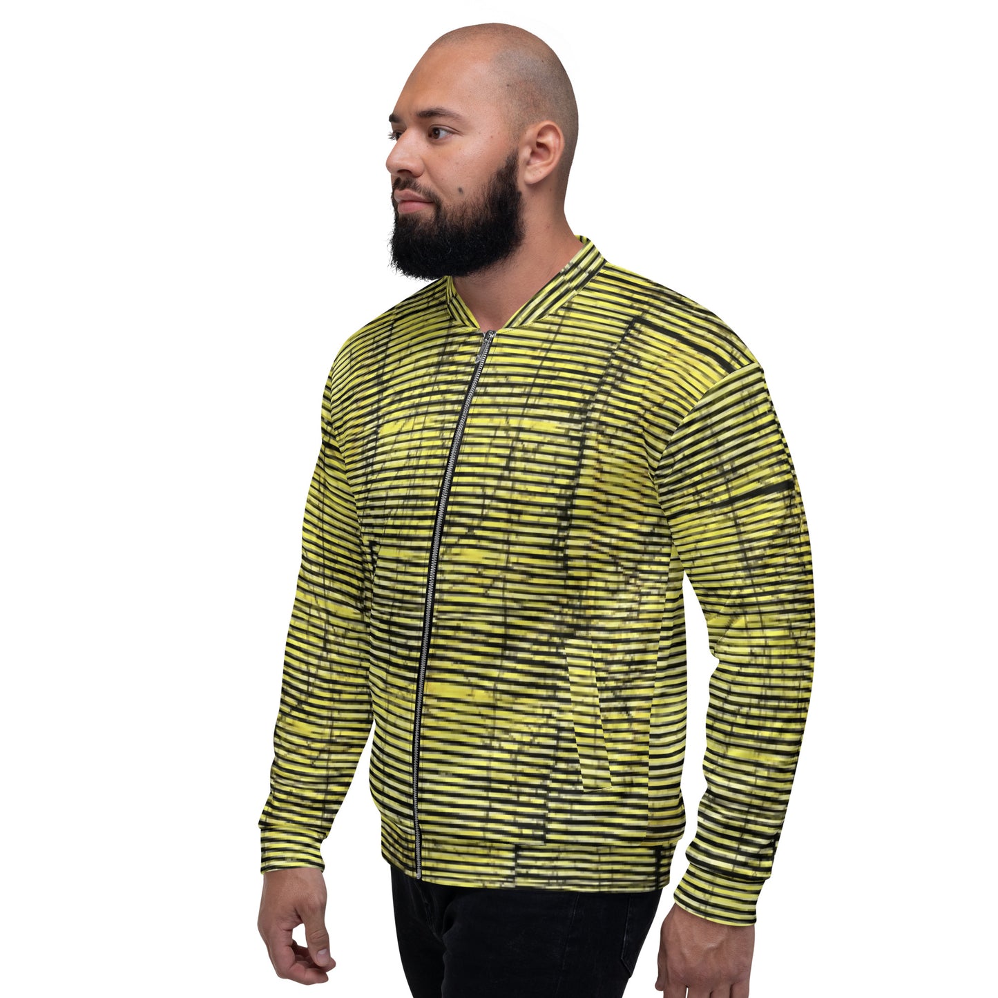 Yellow Black Stripes Adire Unisex Bomber Jacket