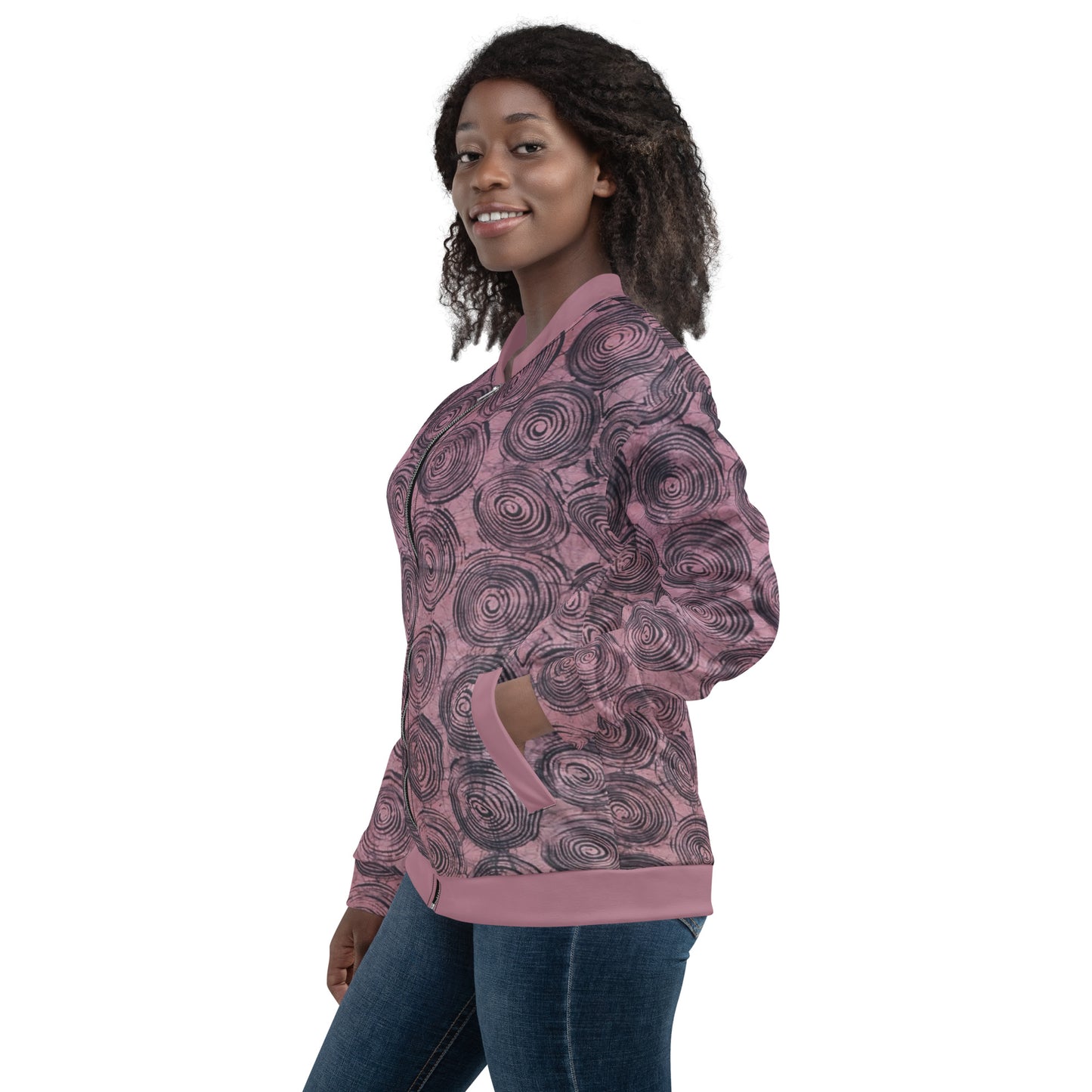 Pink & Black Swirls Adire Unisex Bomber Jacket