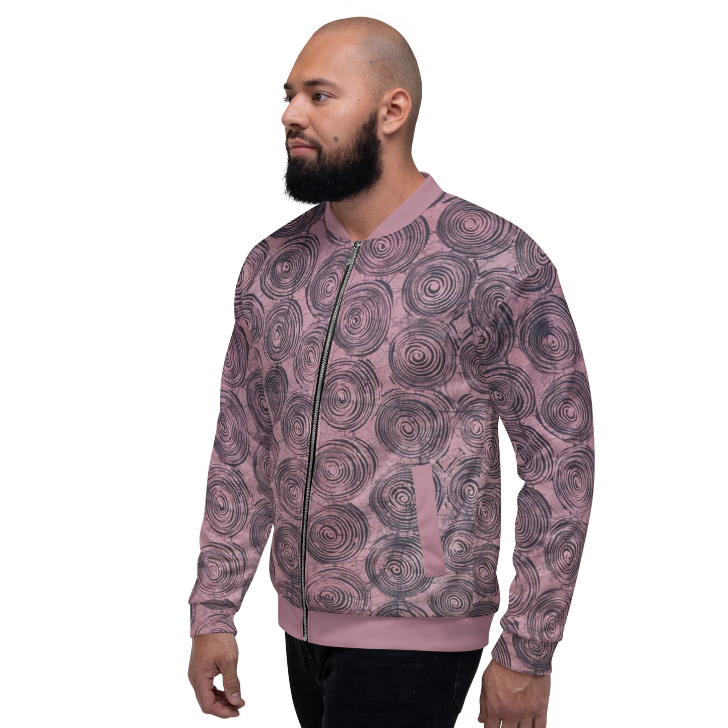 Pink & Black Swirls Adire Unisex Bomber Jacket