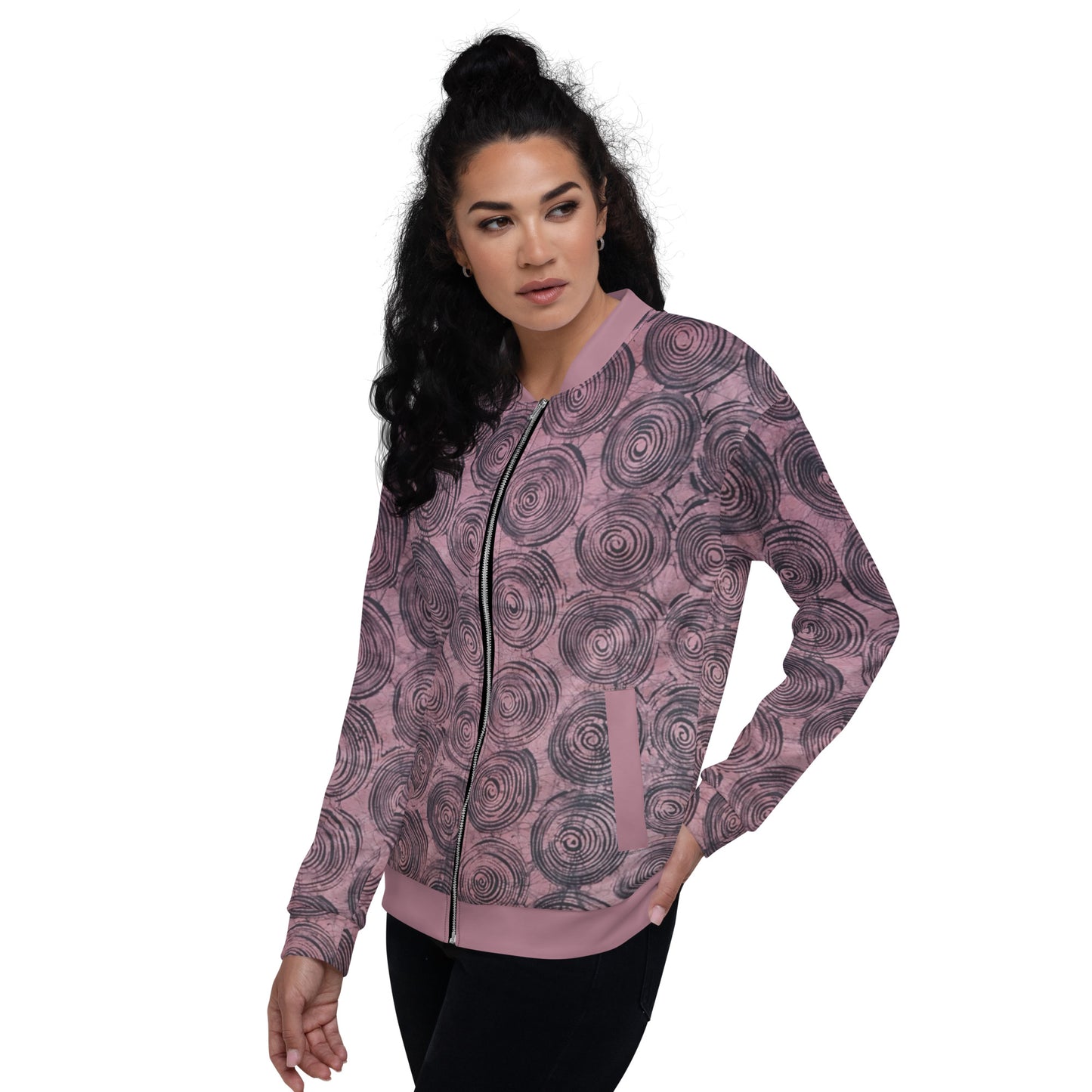 Pink & Black Swirls Adire Unisex Bomber Jacket