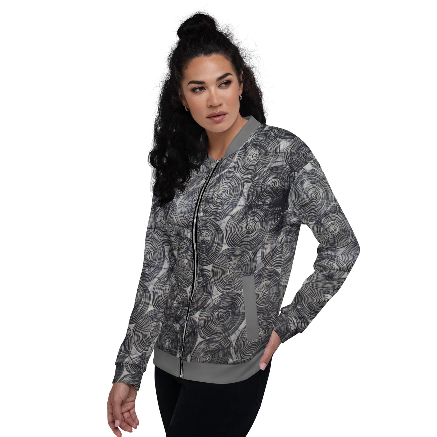 Black Swirls Adire Unisex Bomber Jacket