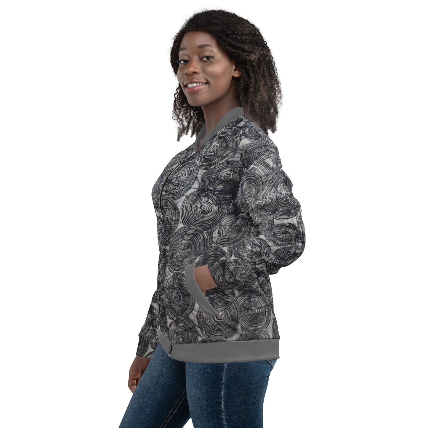 Black Swirls Adire Unisex Bomber Jacket