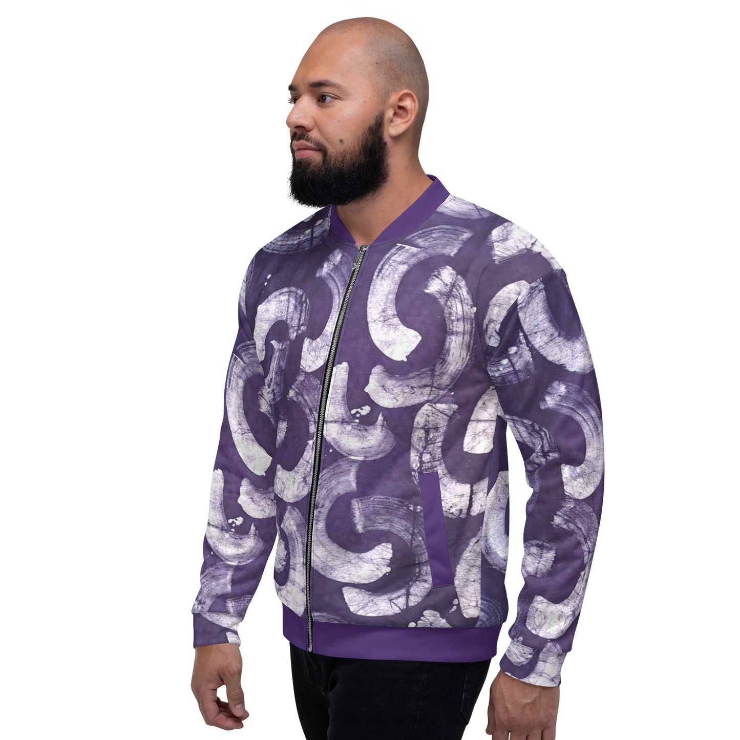 Purple & white Adire Unisex Bomber Jacket