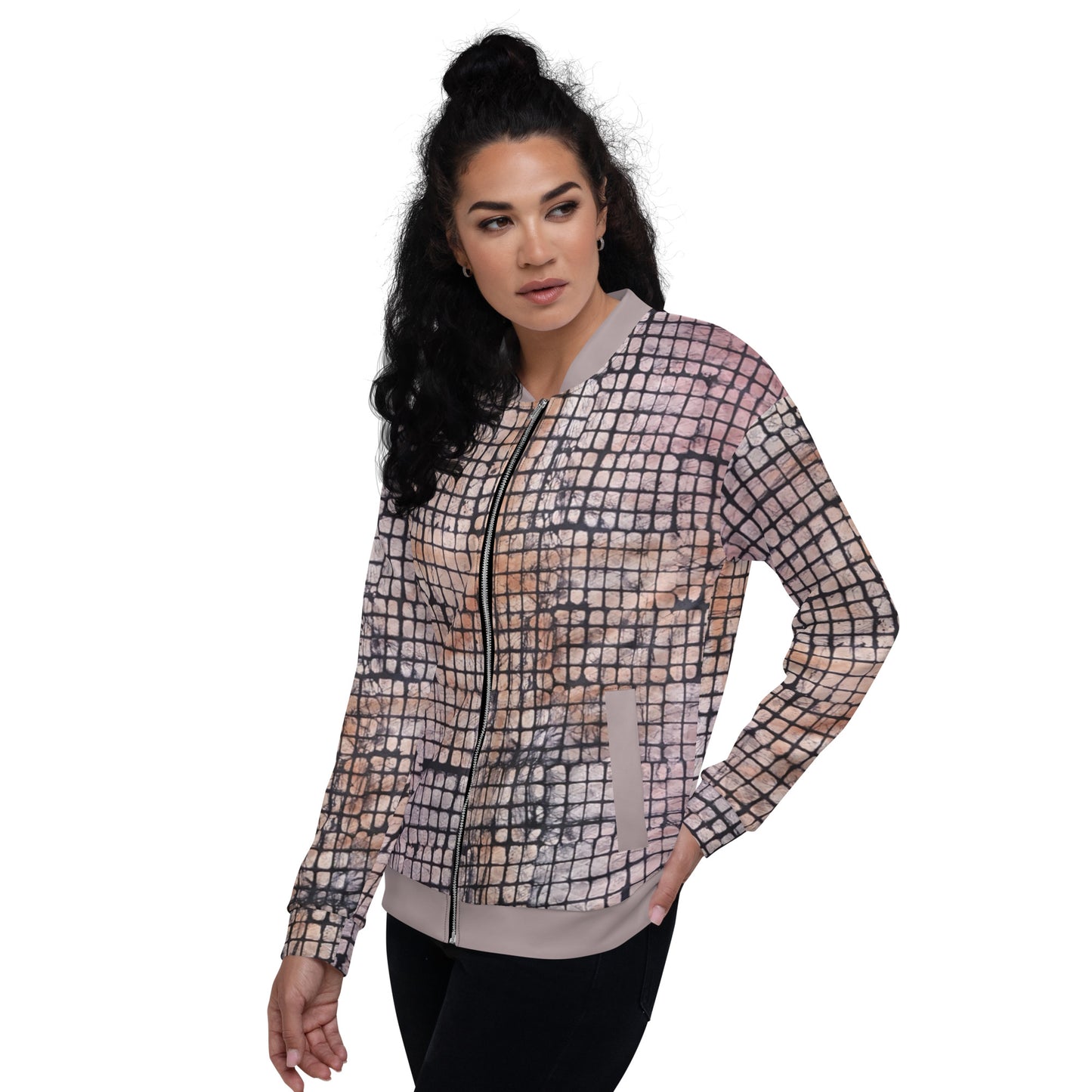 Pink Checked Adire Unisex Bomber Jacket