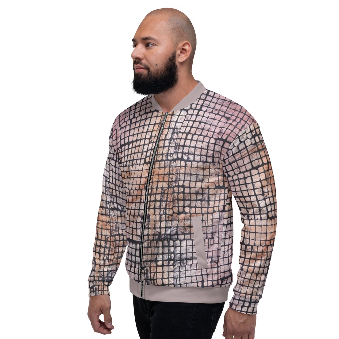 Pink Checked Adire Unisex Bomber Jacket