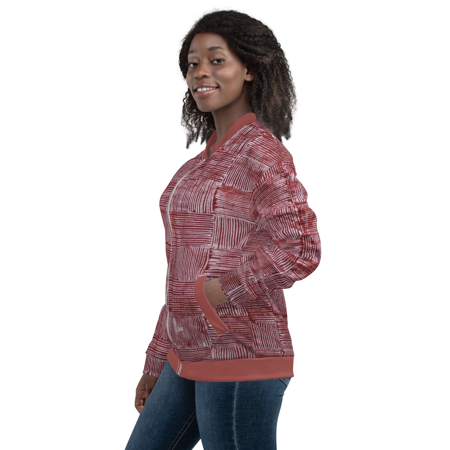 Red & White Stripes Adire Unisex Bomber Jacket