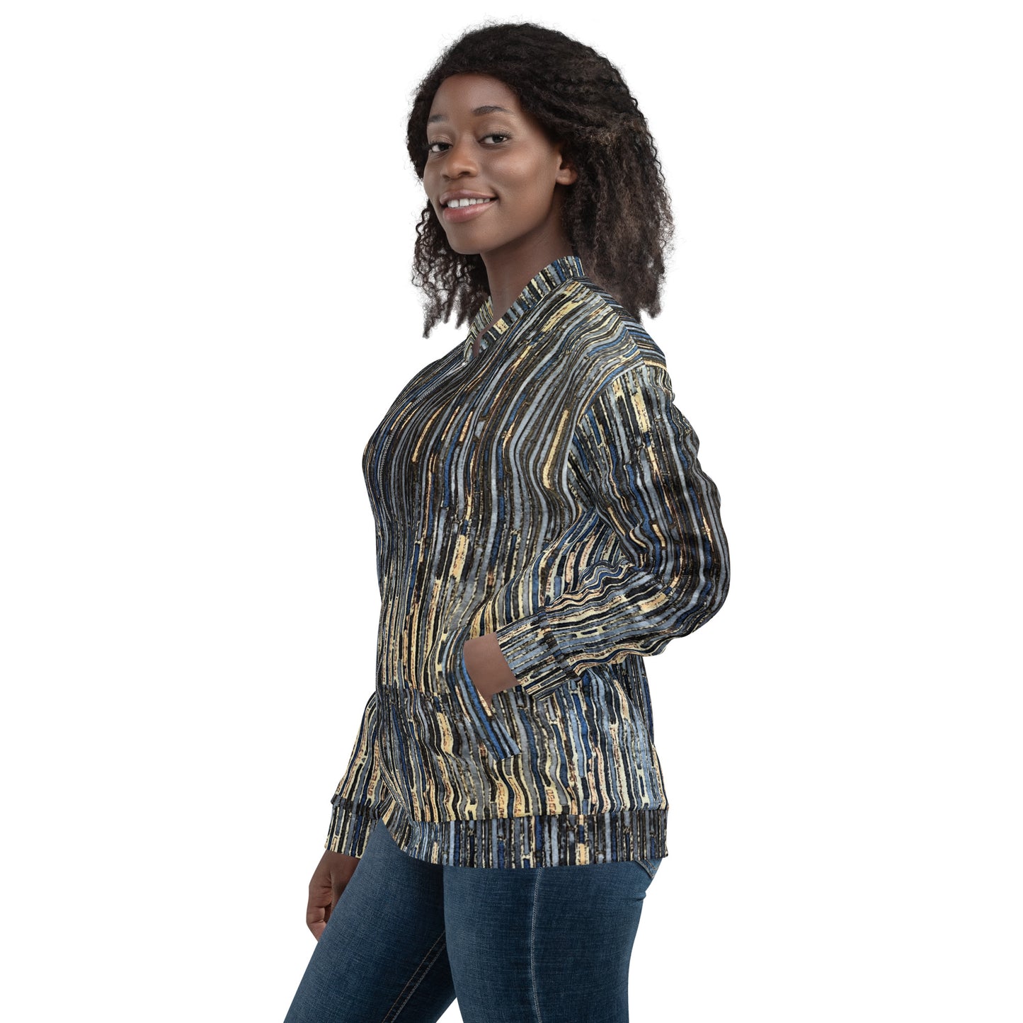 Blue Peach Stripes Ankara Unisex Bomber Jacket