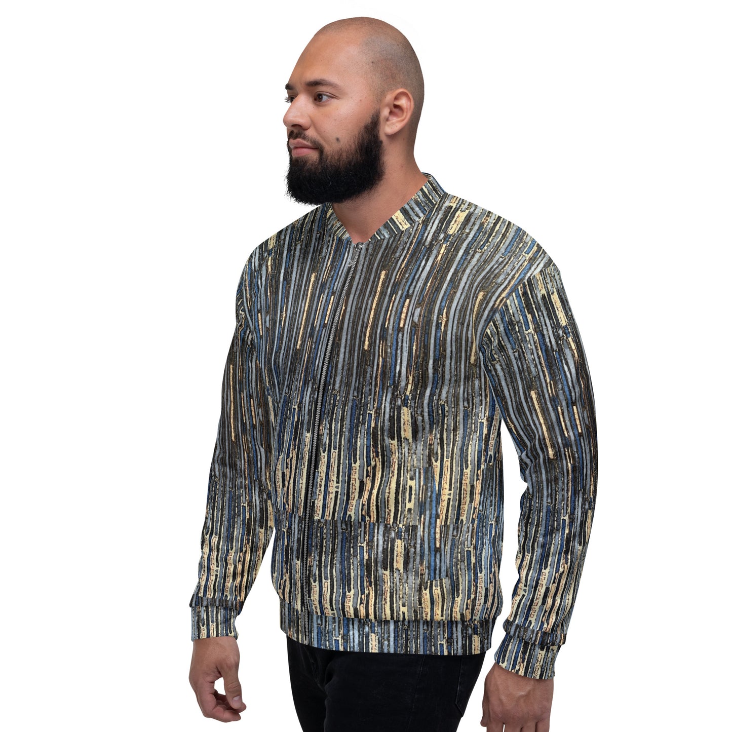 Blue Peach Stripes Ankara Unisex Bomber Jacket