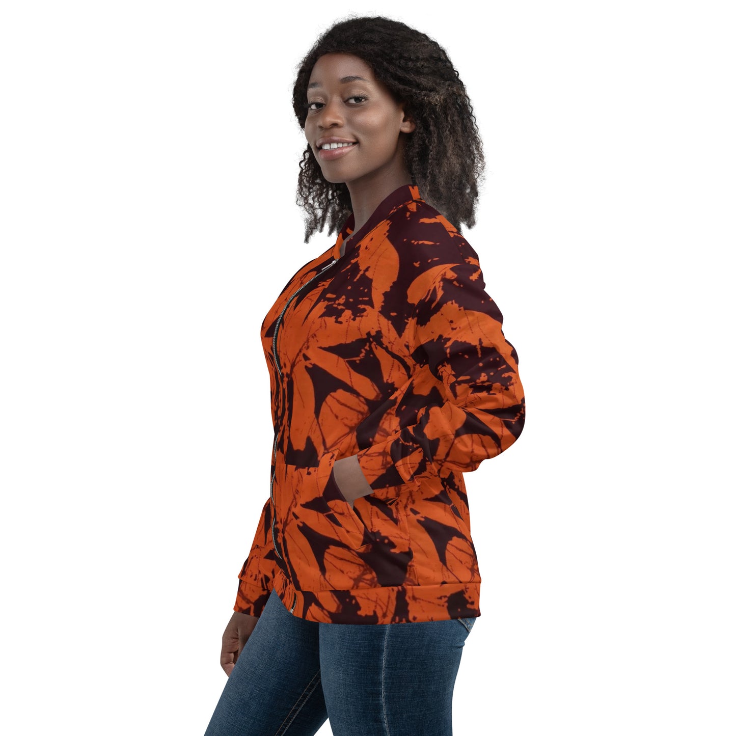 Orange Adire Unisex Bomber Jacket