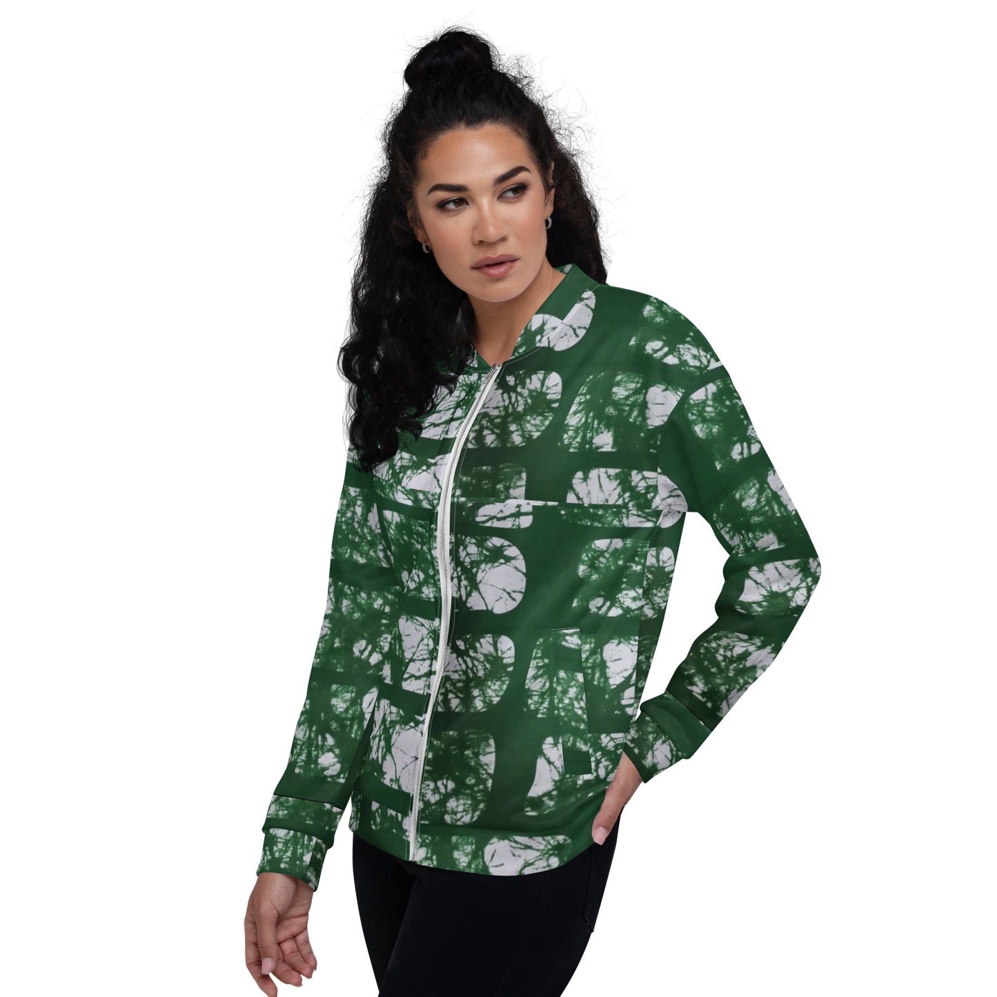 Green Adire Unisex Bomber Jacket