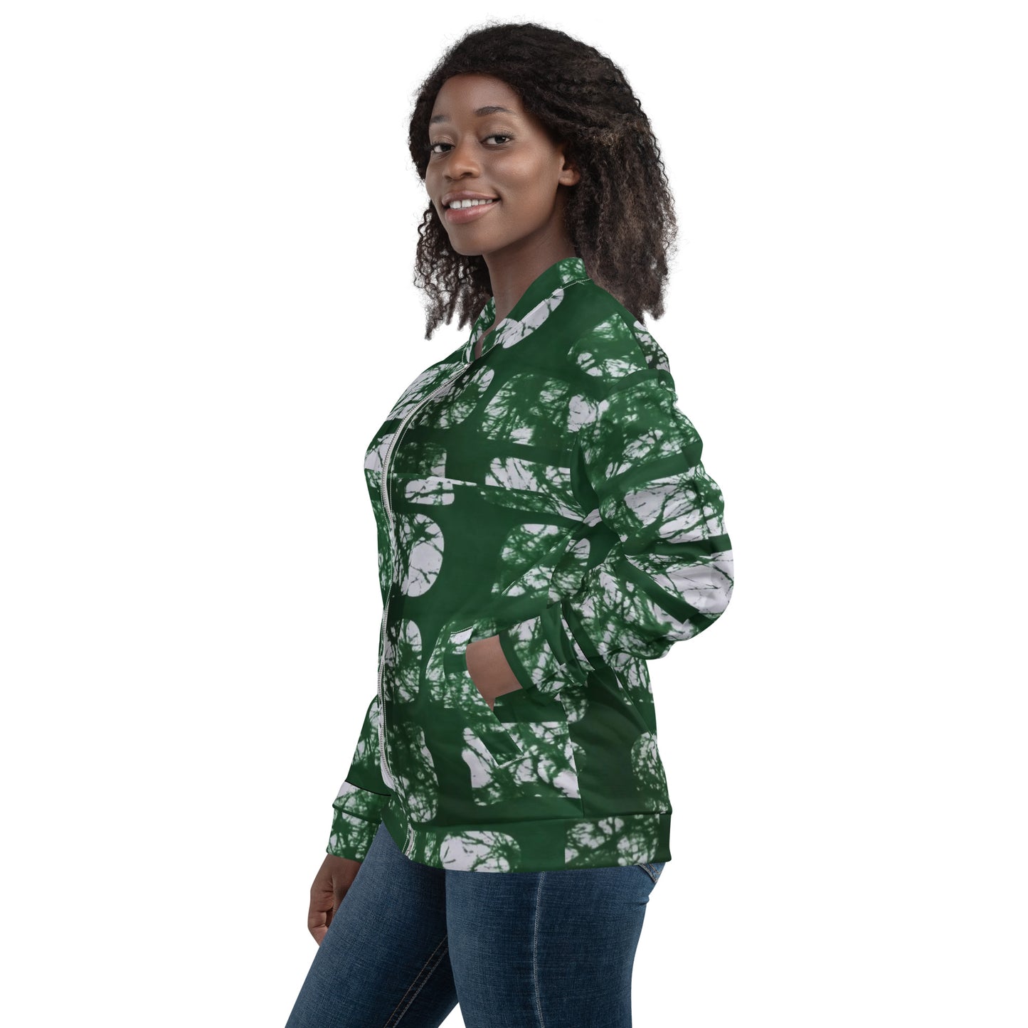 Green Adire Unisex Bomber Jacket