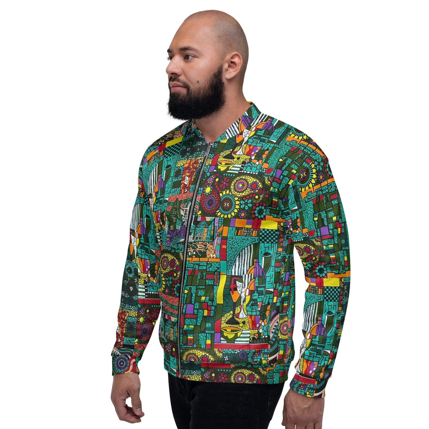 Colourful Green Plants Floral Vase Wine Glass Print Ankara Unisex Bomber Jacket