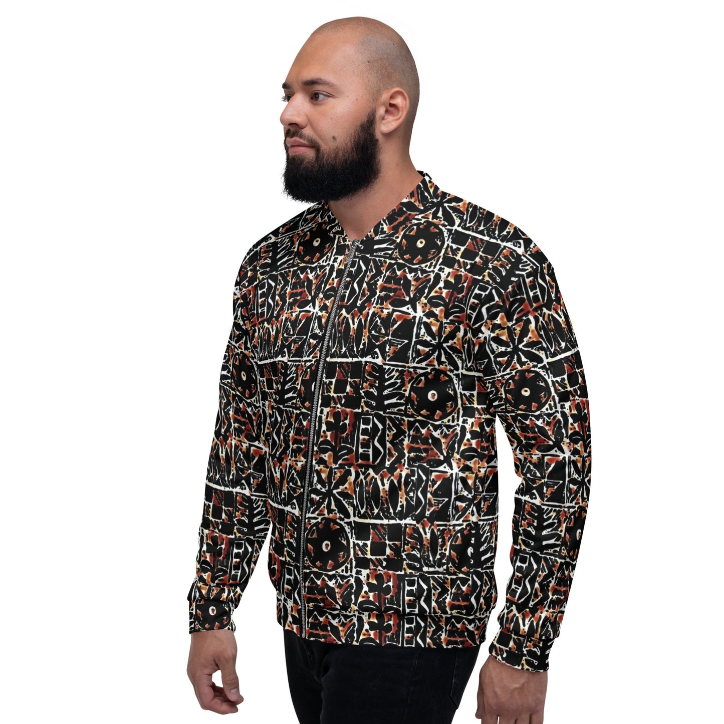 Red Black Abstract Adire Unisex Bomber Jacket