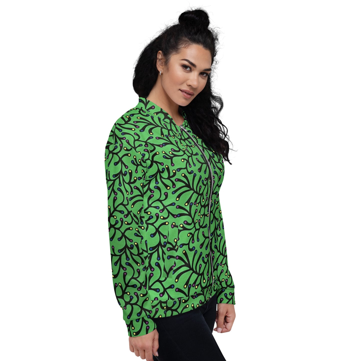 Vibrant Green And Yellow Polka Dots African Print Ankara Unisex Bomber Jacket