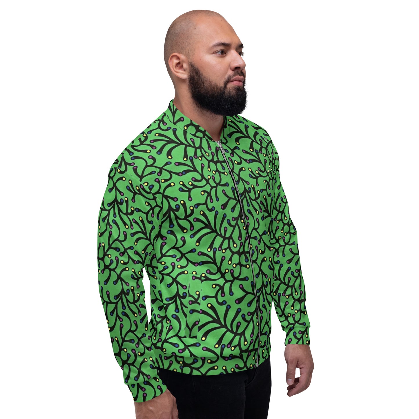 Vibrant Green And Yellow Polka Dots African Print Ankara Unisex Bomber Jacket