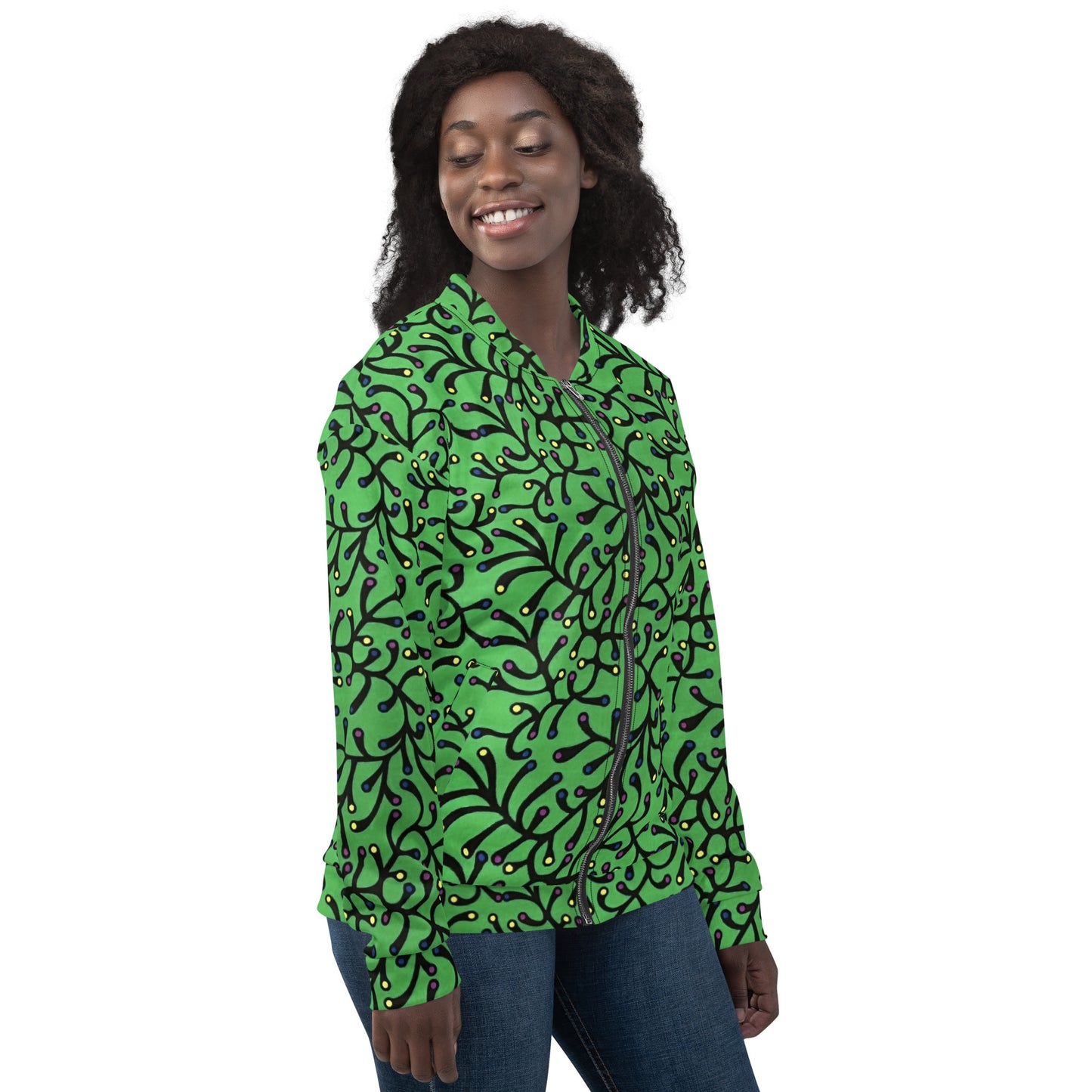 Vibrant Green And Yellow Polka Dots African Print Ankara Unisex Bomber Jacket