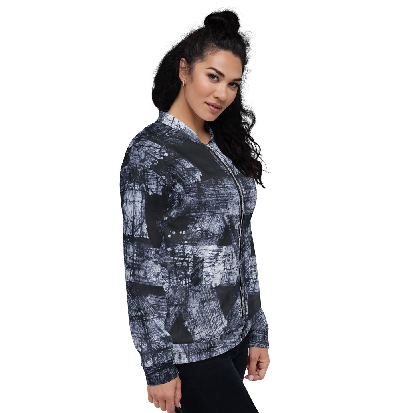 Dark Blue And White African Fabric Unisex Bomber Jacket