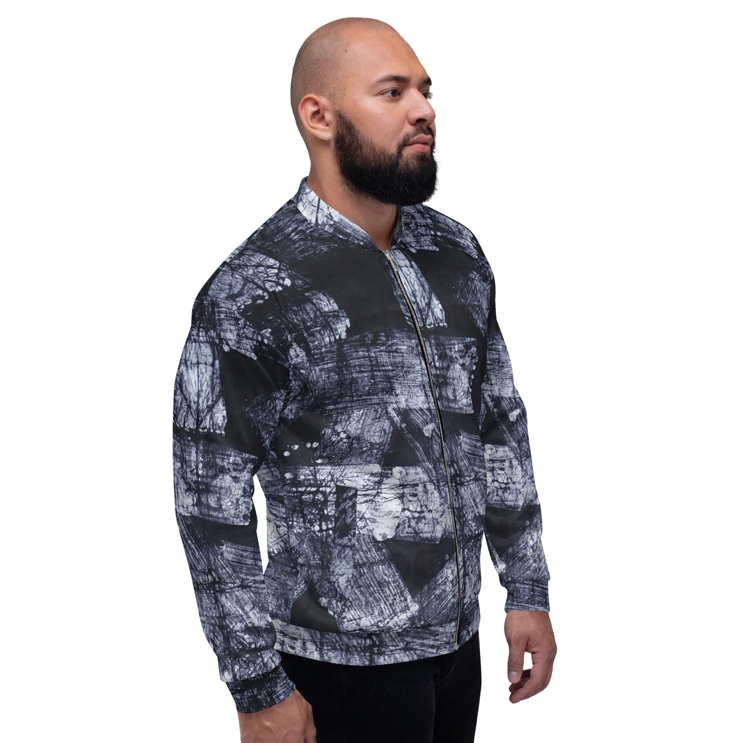 Dark Blue And White African Fabric Unisex Bomber Jacket