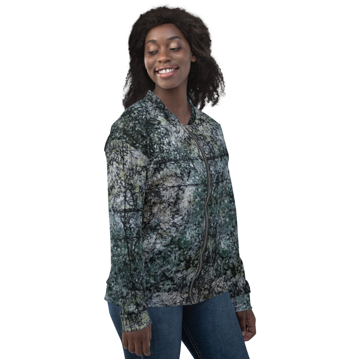 Dark Green Adire Unisex Bomber Jacket