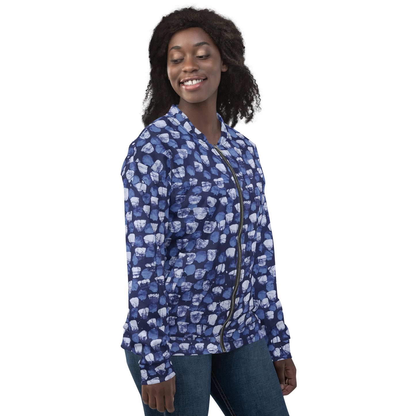 Blue Dotted Adire Unisex Bomber Jacket