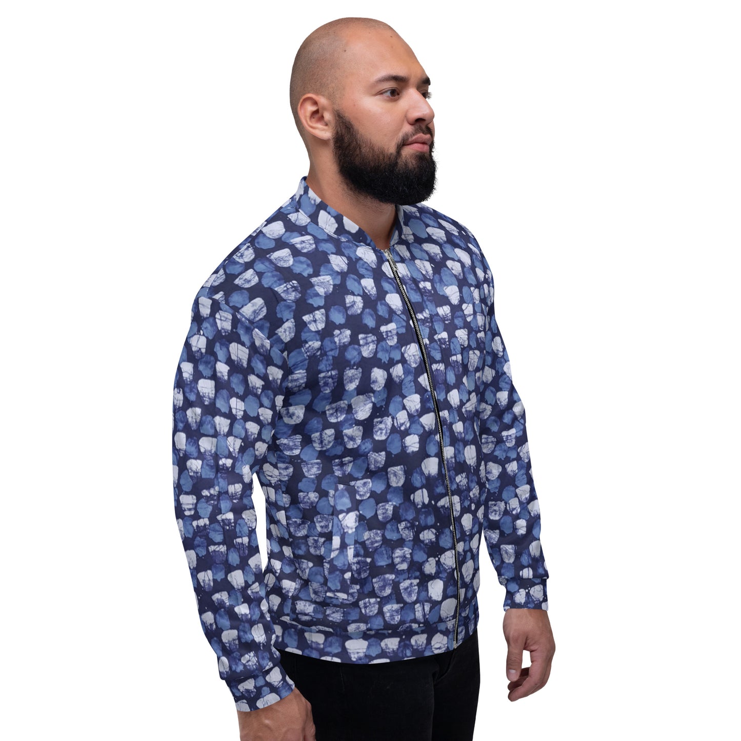 Blue Dotted Adire Unisex Bomber Jacket