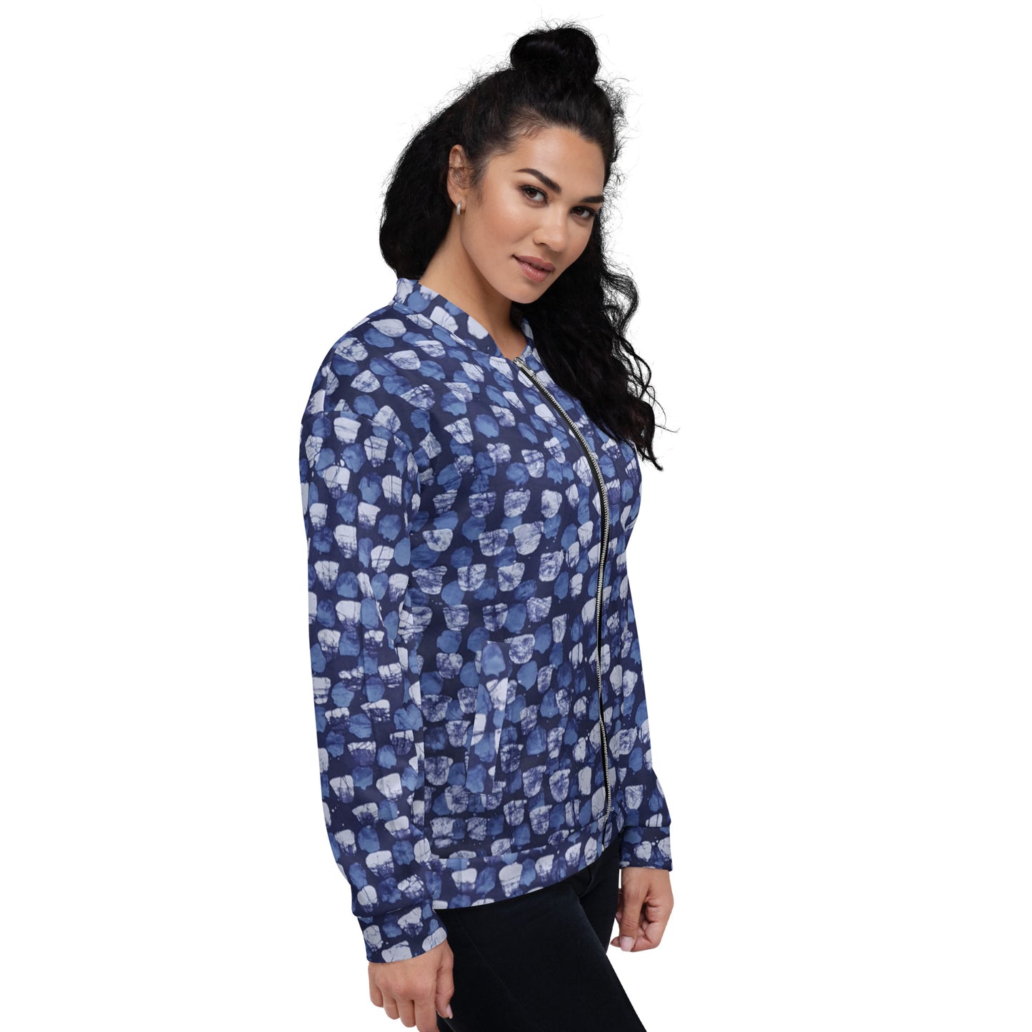 Blue Dotted Adire Unisex Bomber Jacket