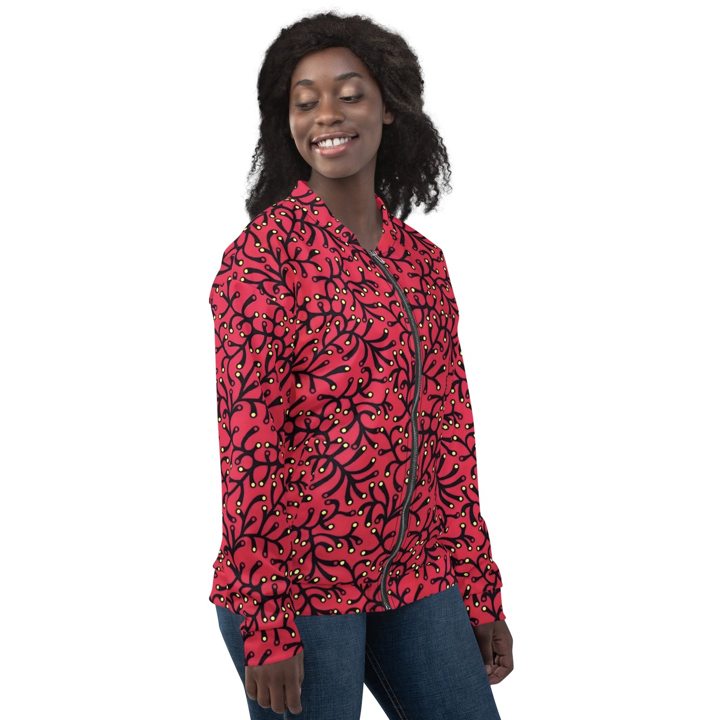 Red Yellow Polka Dots African Print Ankara Unisex Bomber Jacket