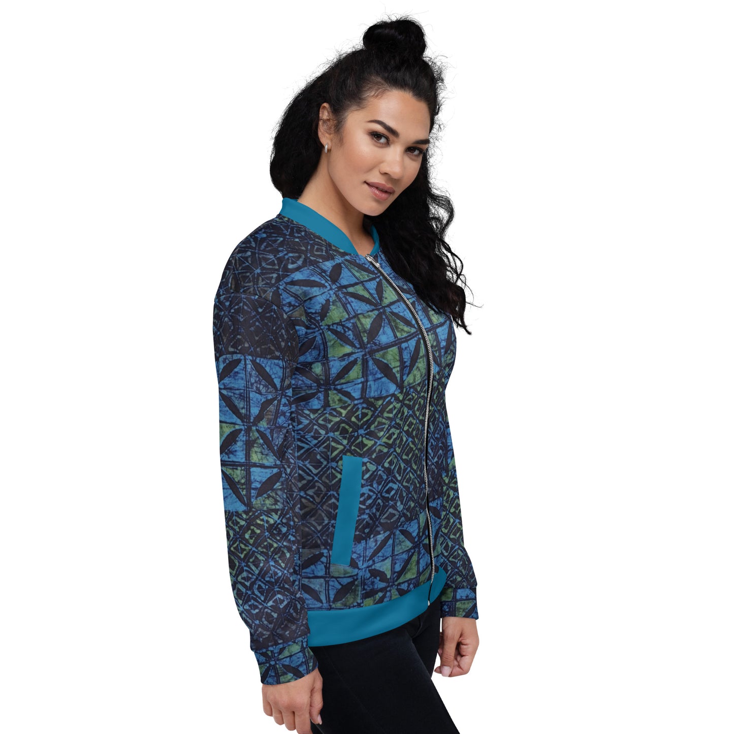 Green Blue Adire Unisex Bomber Jacket