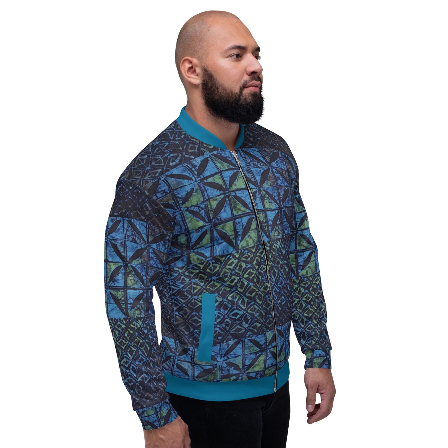 Green Blue Adire Unisex Bomber Jacket