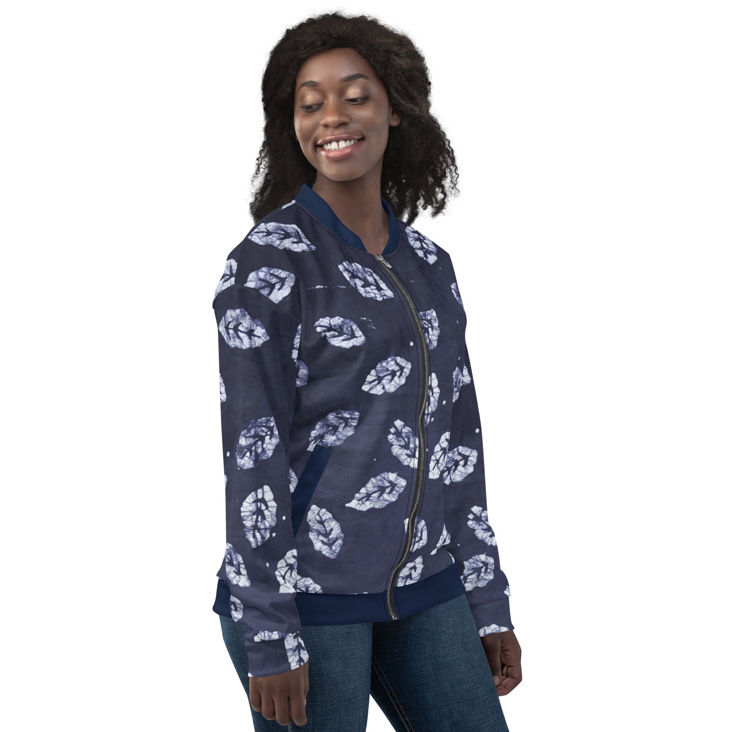 Indigo Leaf Adire Unisex Bomber Jacket