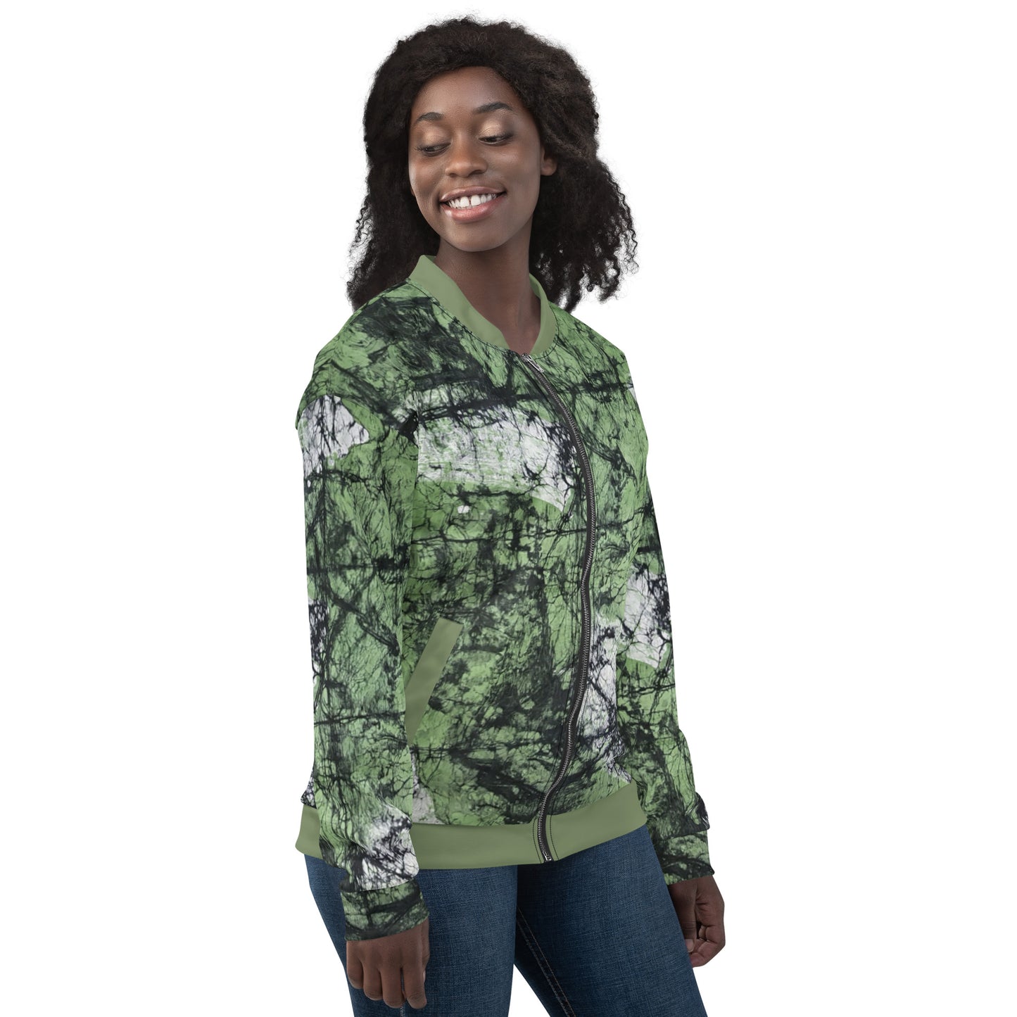 Lime Green Adire Unisex Bomber Jacket