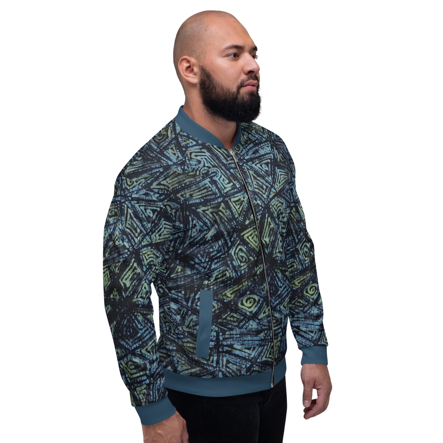 Indigo Green Turquoise Adire Unisex Bomber Jacket