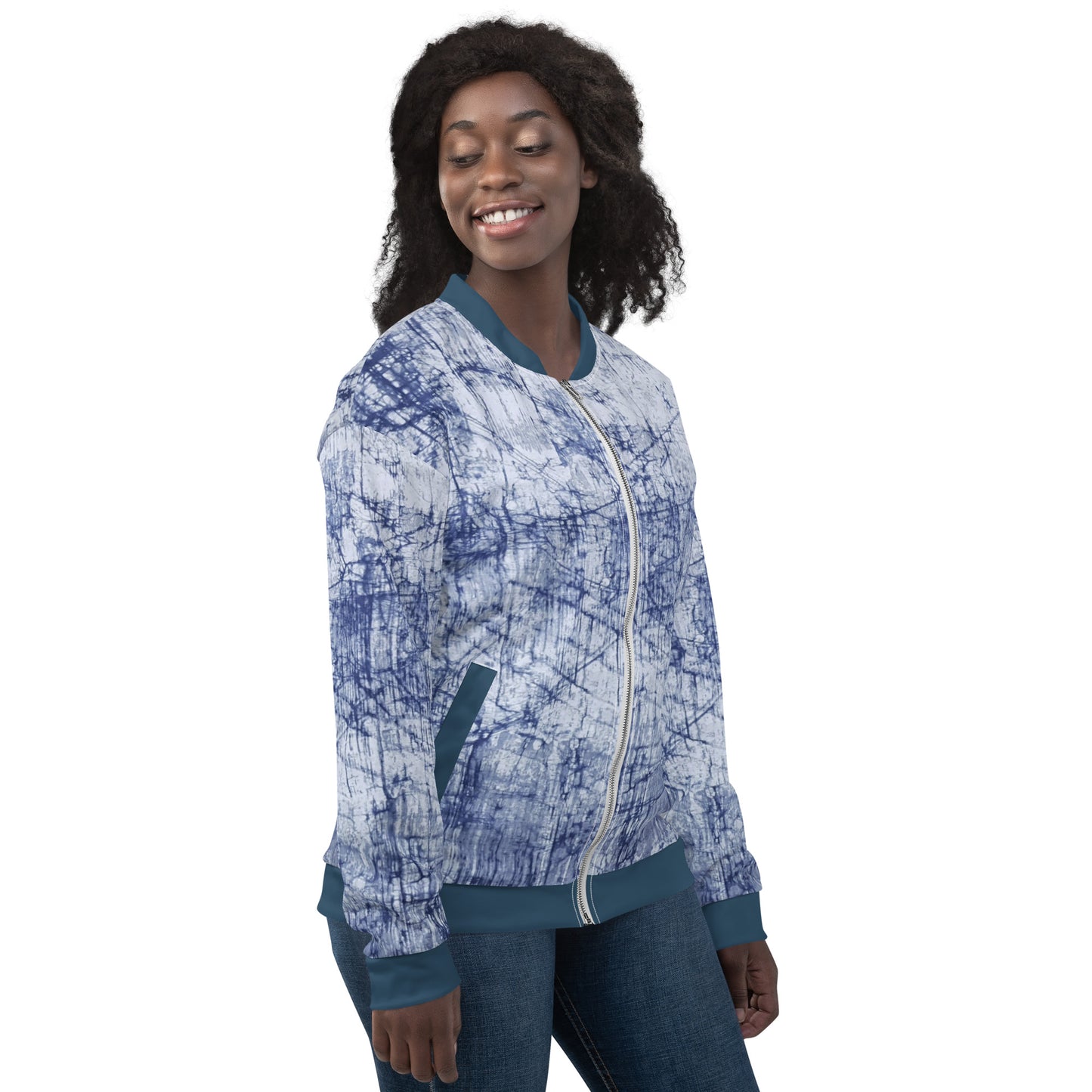 Blue Marble Adire Unisex Bomber Jacket